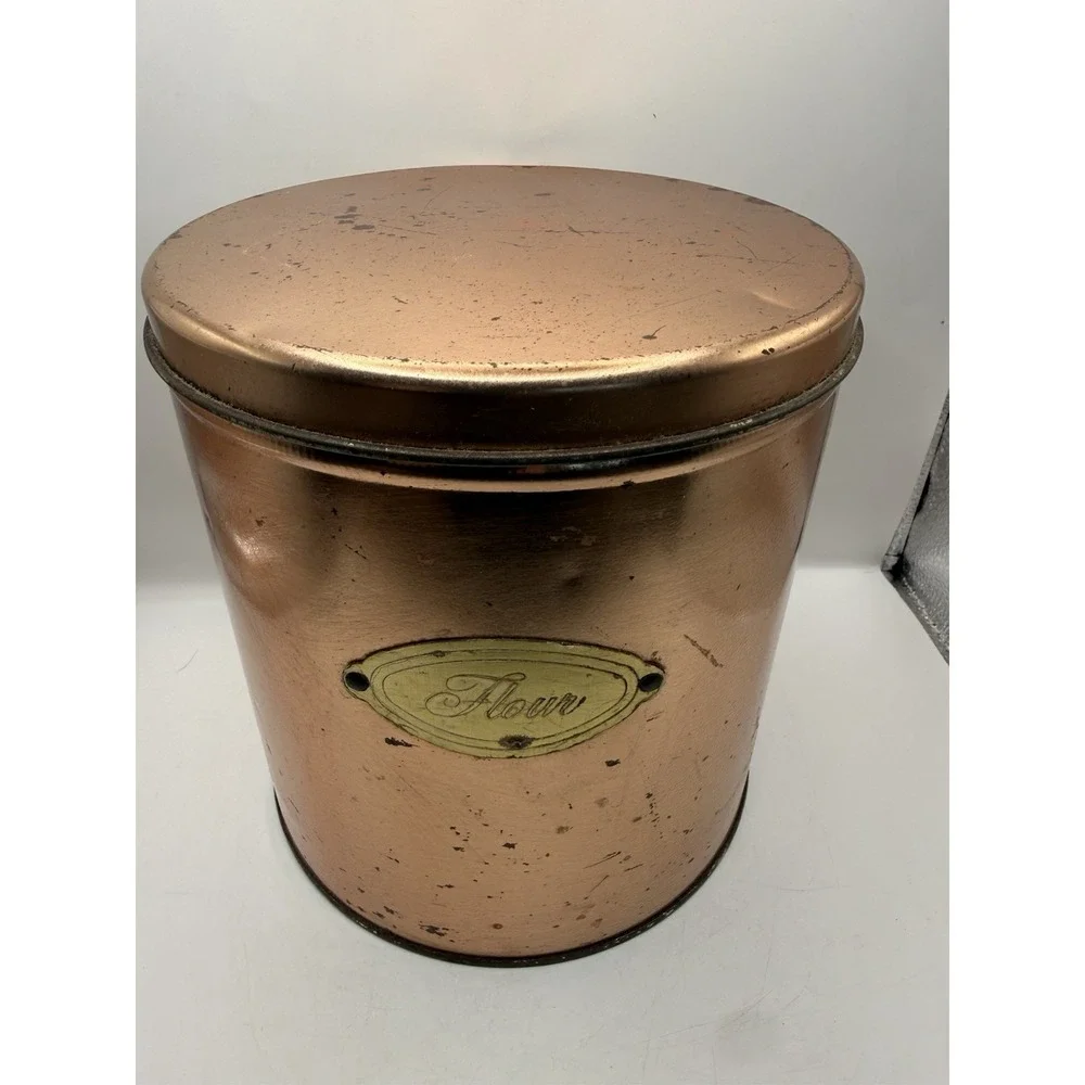 Copper Metal Cylinder Coffee Tea Sugar Flour Canister Set, With Lids, 4Piece MCM